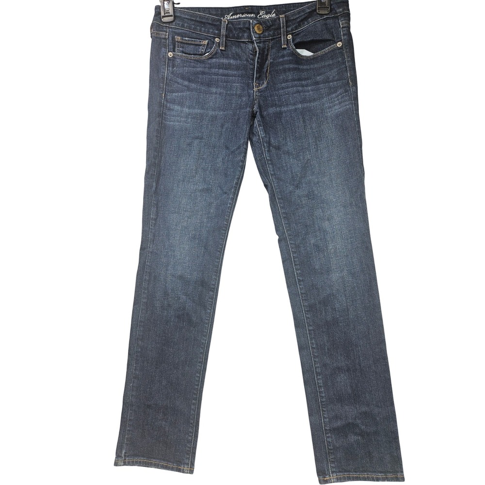American Eagle Skinny Jeans Women 8 Short Dark Wash Blue Stretch Denim Mid Rise
